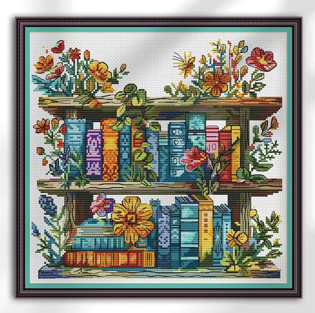 Books and flowers, library, Dream, Hope, Love, Think, Proverb & citation, modern cross stitch, PDF, instant download, FLR81
