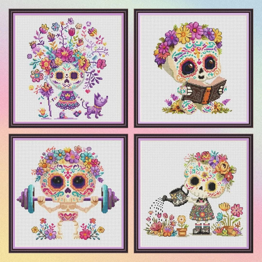 Sugar Skull Cross Stitch Pattern PDF, Dia de los Muertos Skull, Cute Floral Skull, Modern Colorful Cross Stitch, Instant Download, SKL01
