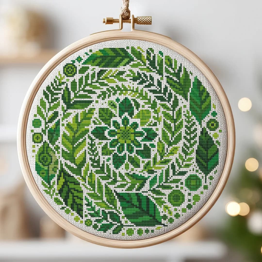Mandala leaf cross stitch pattern, Flowers, green, modern cross stitch, PDF, instant download, FLR83-1