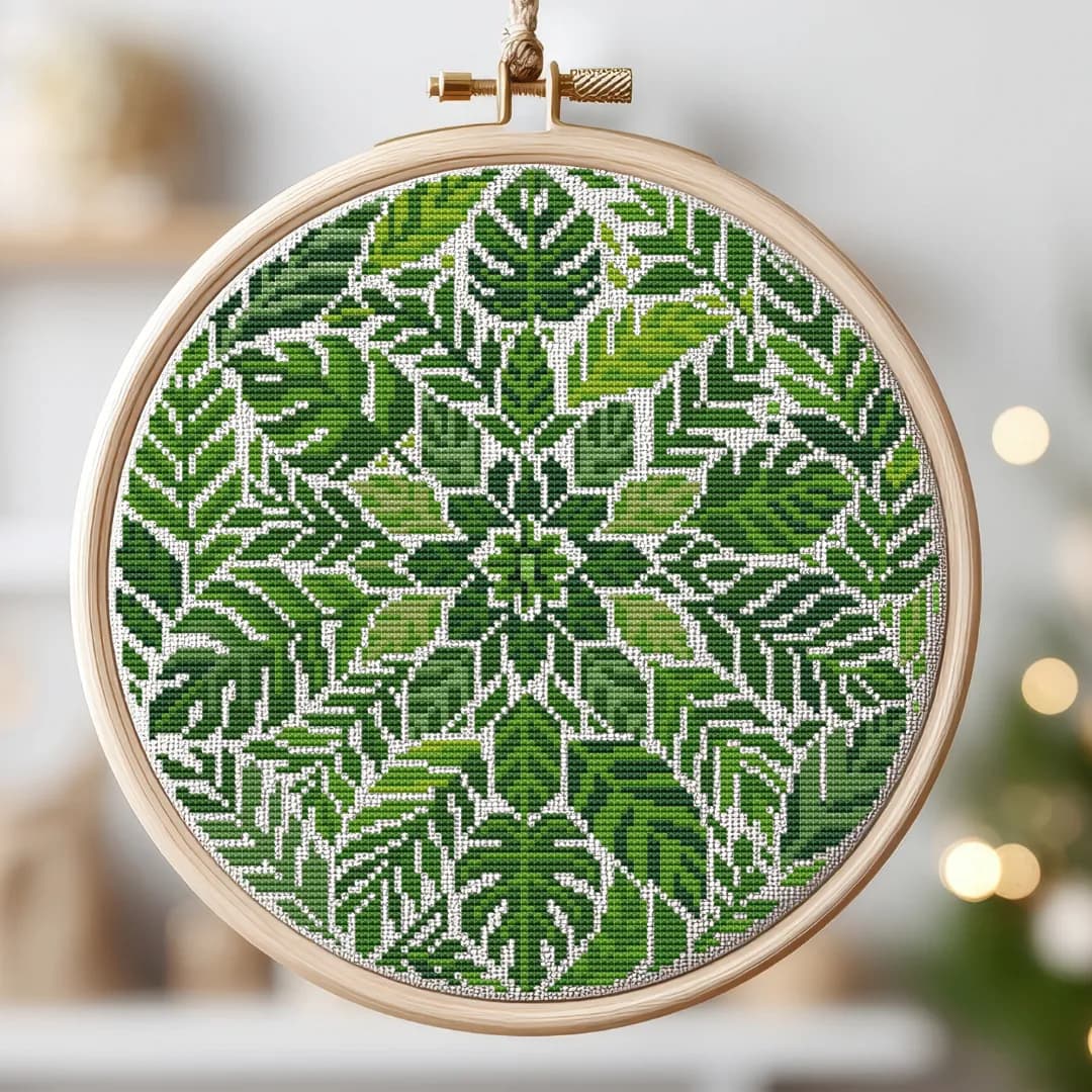 Mandala leaf cross stitch pattern, Flowers, green, modern cross stitch, PDF, instant download, FLR83-2