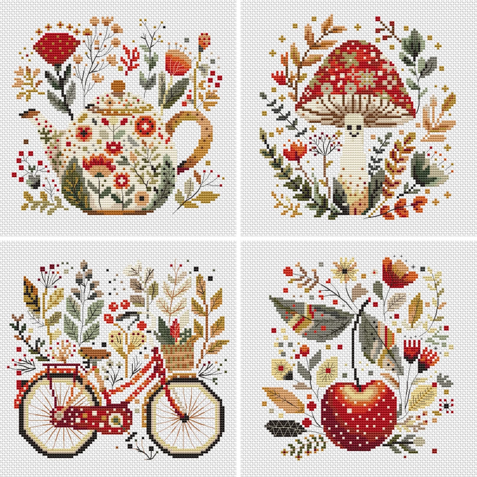 Set of 4 Folk Art Cross Stitch Patterns, flowers cross stitch pattern, modern cross stitch, PDF, instant download, FLR90