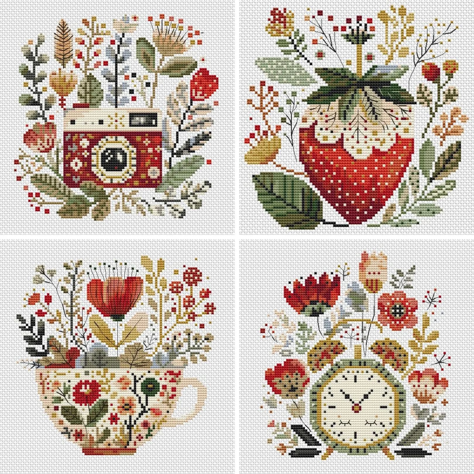 Set of 4 Folk Art Cross Stitch Patterns, flowers cross stitch pattern, modern cross stitch, PDF, instant download, FLR87