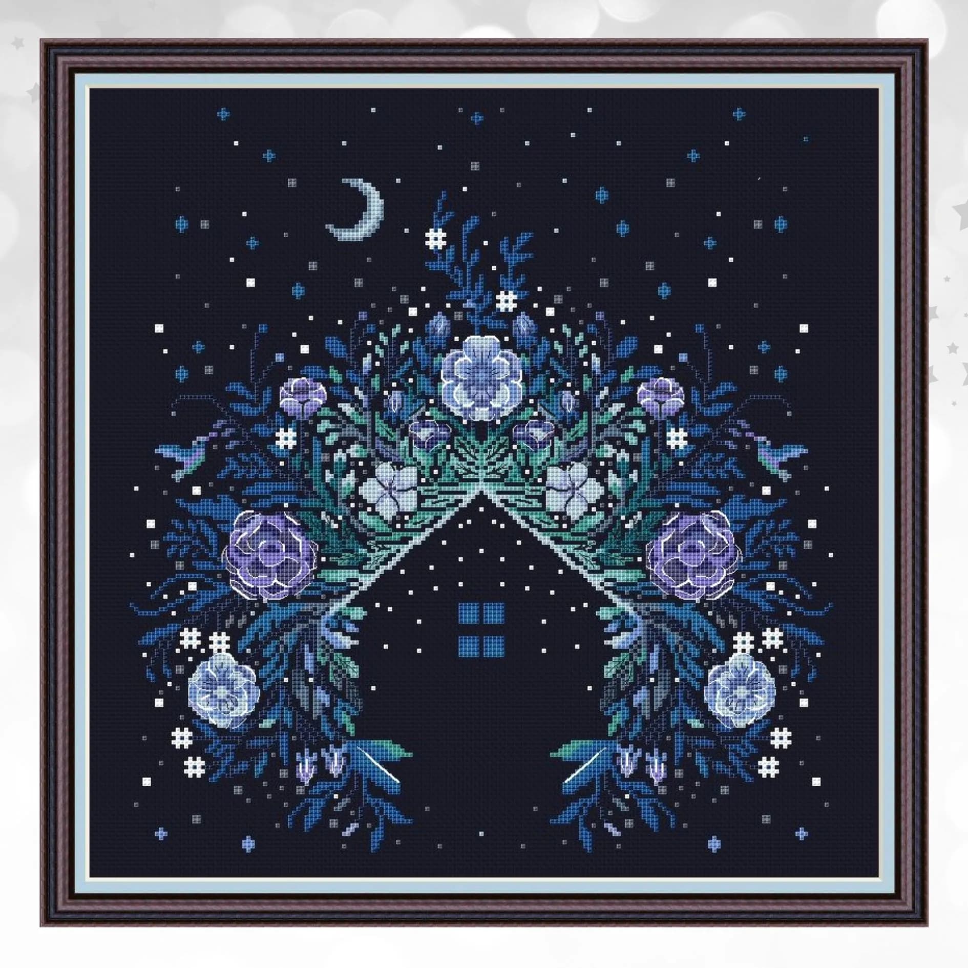 Spring Moon Floral Arch Cross Stitch Pattern, Celestial Garden Flowers, Nature, modern cross stitch, PDF, instant download, FLR96