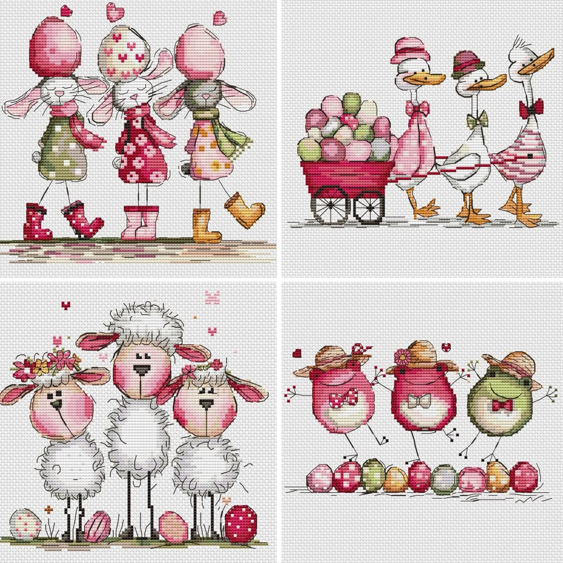 EASTER set Cross Stitch Pattern, Cute Spring bunnies, ducks, sheep, and chicks, modern cross stitch, PDF, instant download, EST13