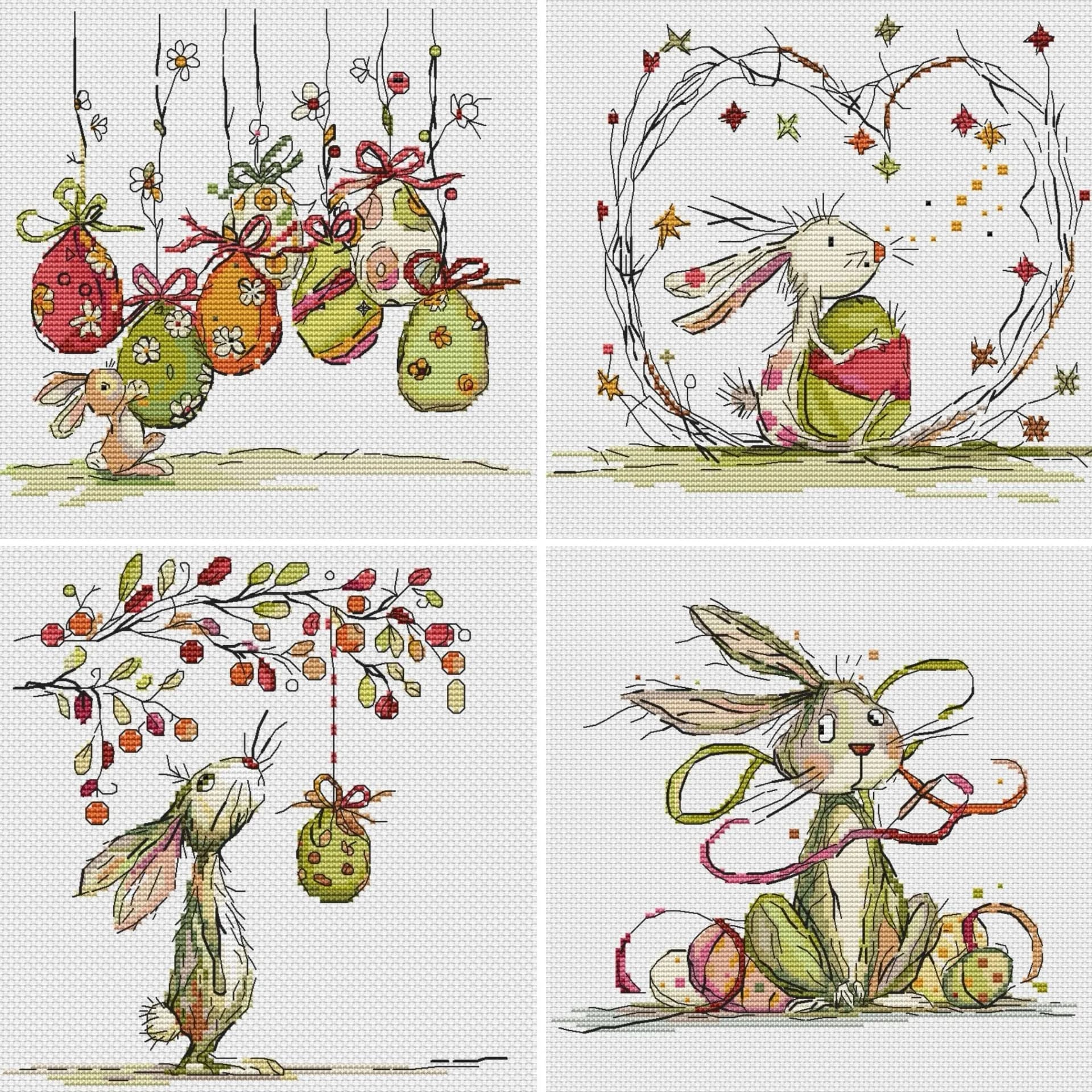 EASTER set Cross Stitch Pattern, Cute Spring bunnies, modern cross stitch, PDF, instant download, EST12
