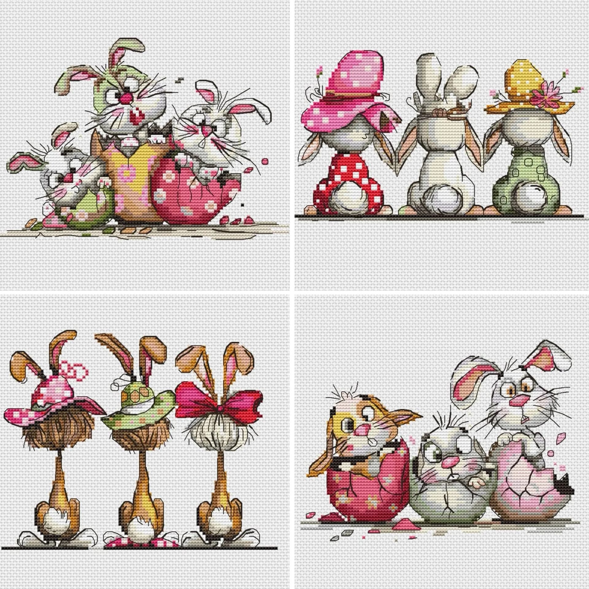 EASTER set Cross Stitch Pattern, Cute Spring bunnies, modern cross stitch, PDF, instant download, EST11