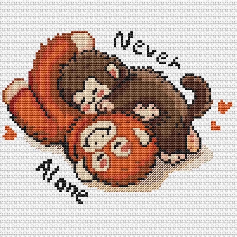 FREE cross stitch pattern, trendy monkey, Never alone, modern cross stitch, PDF, instant download, F10-1