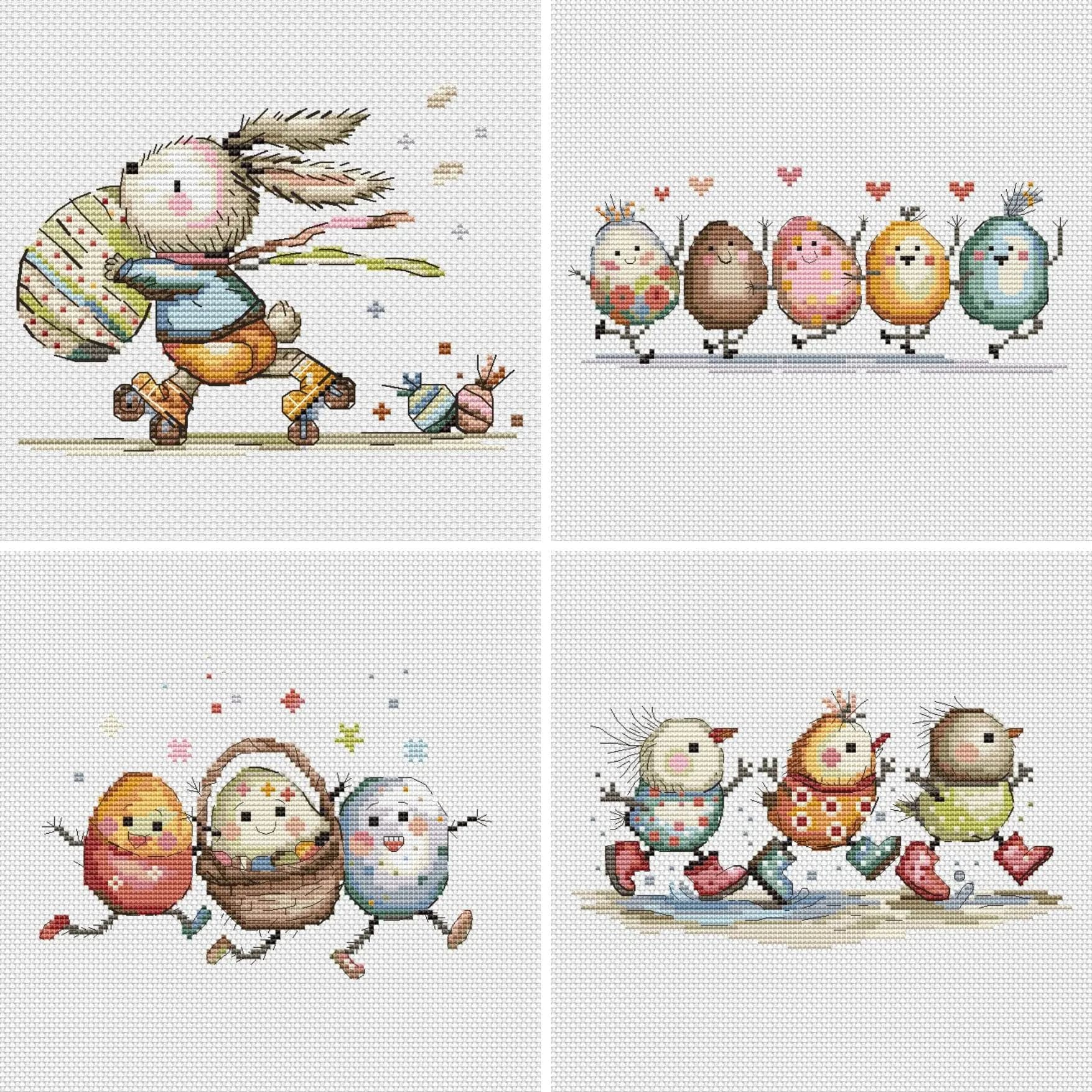 EASTER set Cross Stitch Pattern, Cute Spring bunnies, ducks, sheep, and chicks, modern cross stitch, PDF, instant download, EST14