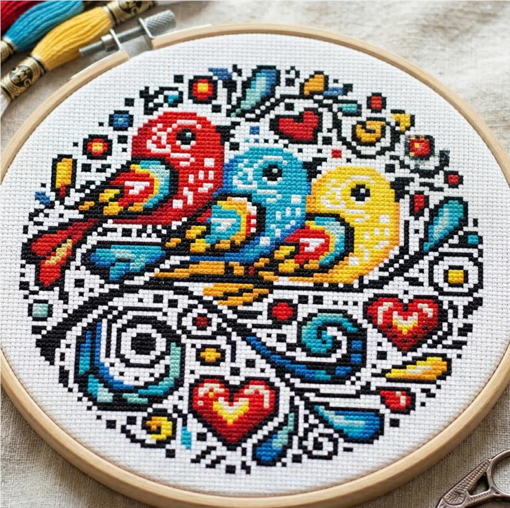 Tidy Birds, cross stitch pattern, fanny designs, modern cross stitch, PDF, instant download, BIRD45