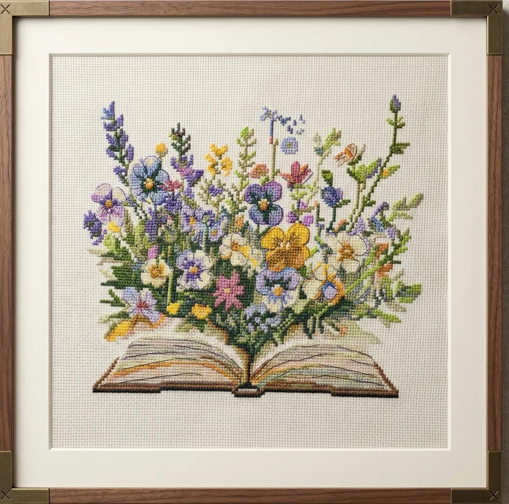 Floral Book Cross Stitch Pattern – Wildflower Bouquet, modern cross stitch, PDF, instant download, FLR88-2