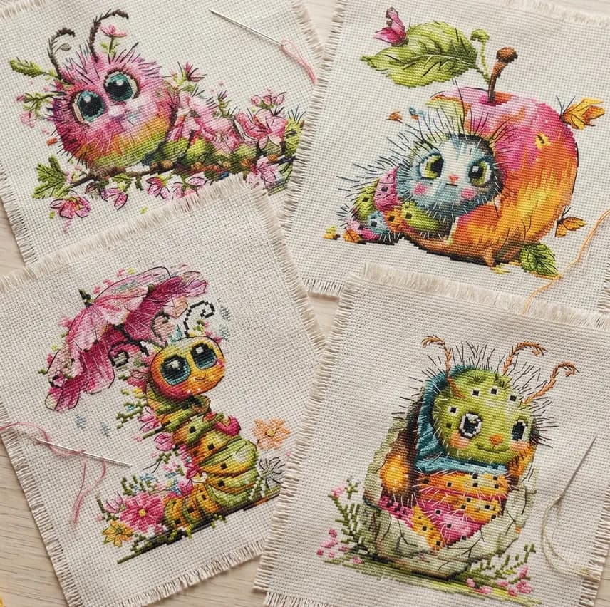 Set of 4 Cute Fuzzy Bugs Cross Stitch Patterns, Spring Nature cross stitch pattern, modern cross stitch, PDF, instant download, ANM98