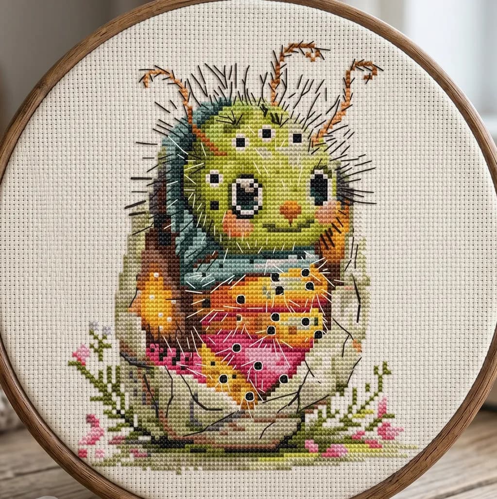 Cute Fuzzy Bug Cross Stitch Patterns, Spring Nature cross stitch pattern, modern cross stitch, PDF, instant download, ANM98-3