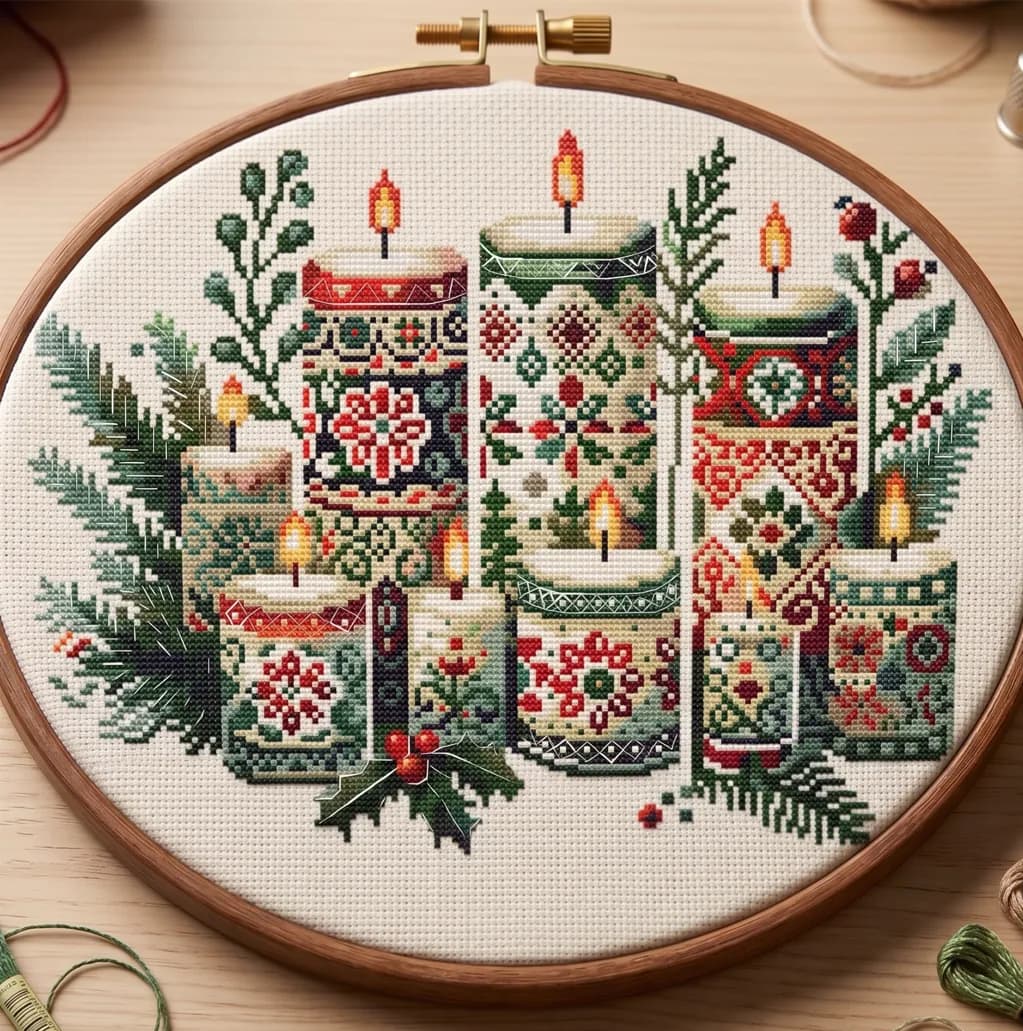 Christmas Candle Cross Stitch Pattern, Christmas Decor PDF, modern cross stitch, PDF, instant download, CRM156