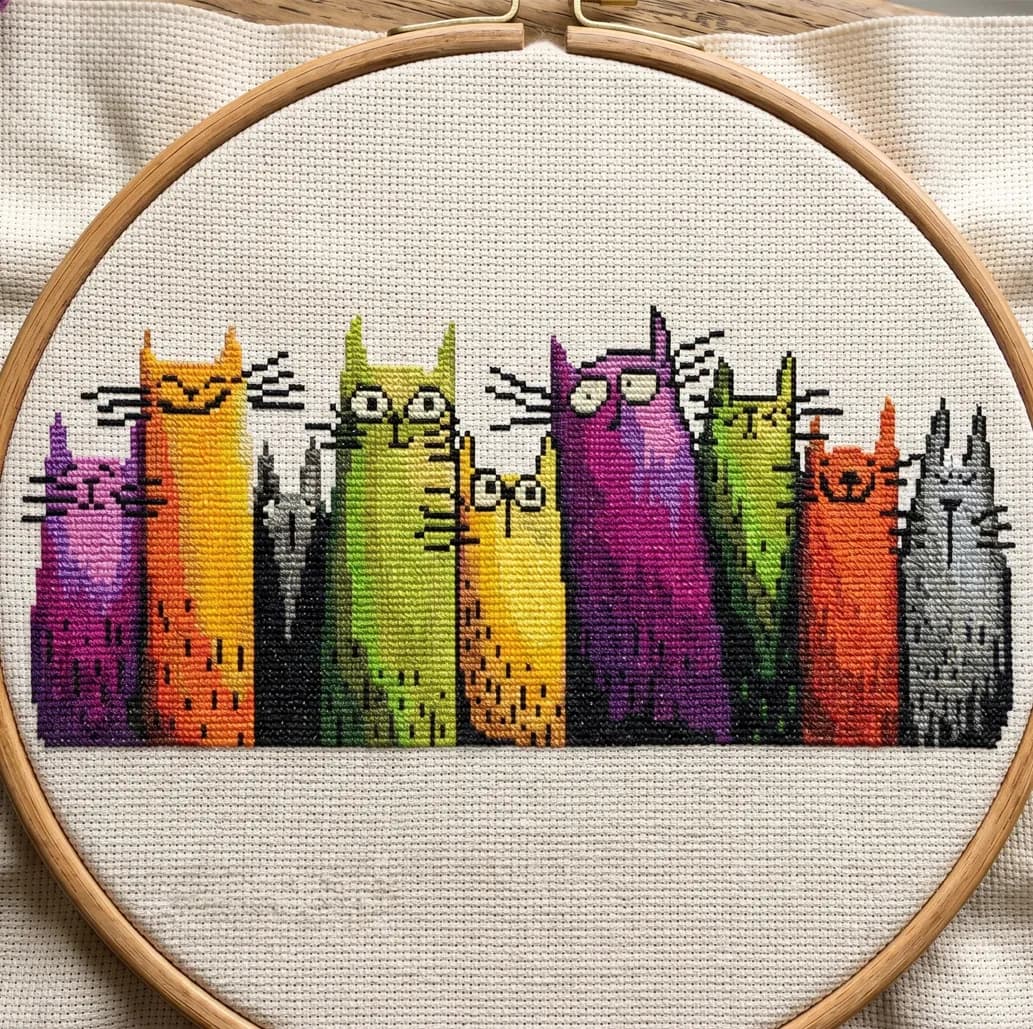 Funny Cats, cross stitch pattern, Bright Modern Nursery Wall Art Chart, , modern cross stitch, PDF, instant download, ANM95-2