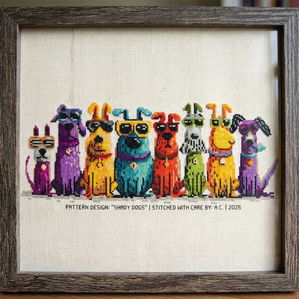Shady dogs, cross stitch pattern, Bright Modern Nursery Wall Art Chart, , modern cross stitch, PDF, instant download, ANM95-1