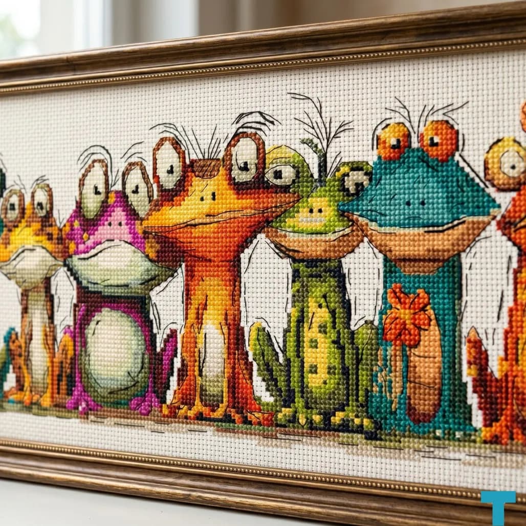 Funny Frogs, cross stitch pattern, Bright Modern Nursery Wall Art Chart, , modern cross stitch, PDF, instant download, ANM96-1