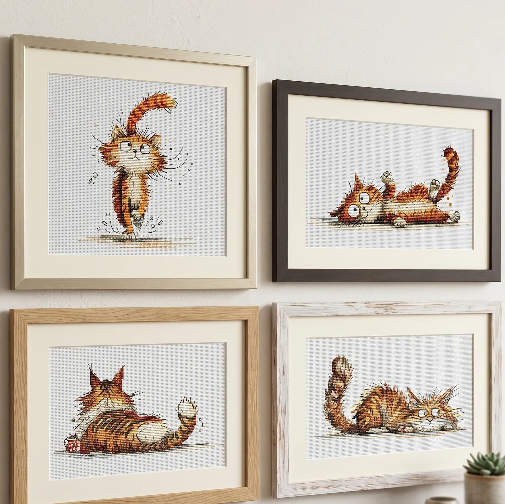 Set of 4 Quirky Cats Cross Stitch Pattern, modern cross stitch, PDF, instant download, CAT67