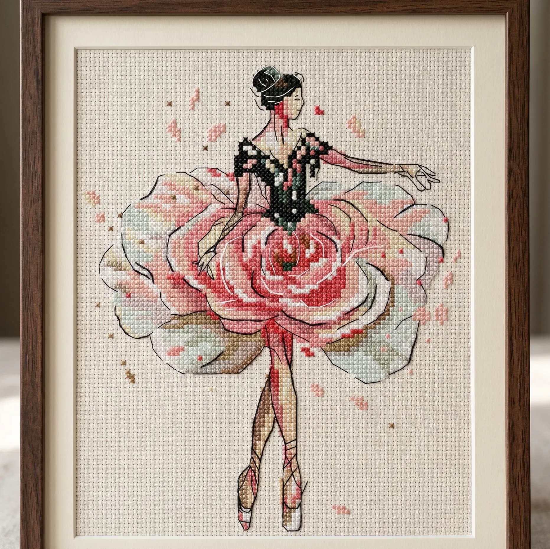 Ballerina Cross Stitch Pattern, Floral Ballet Dancer Embroidery PDF, modern cross stitch, PDF, instant download, FLR115-3