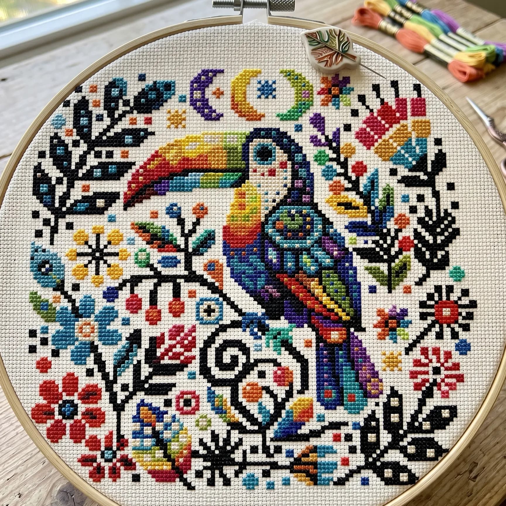 Tropical Toucan Cross Stitch Pattern, Colorful Nature Sampler, modern cross stitch, PDF, instant download, BIRD41