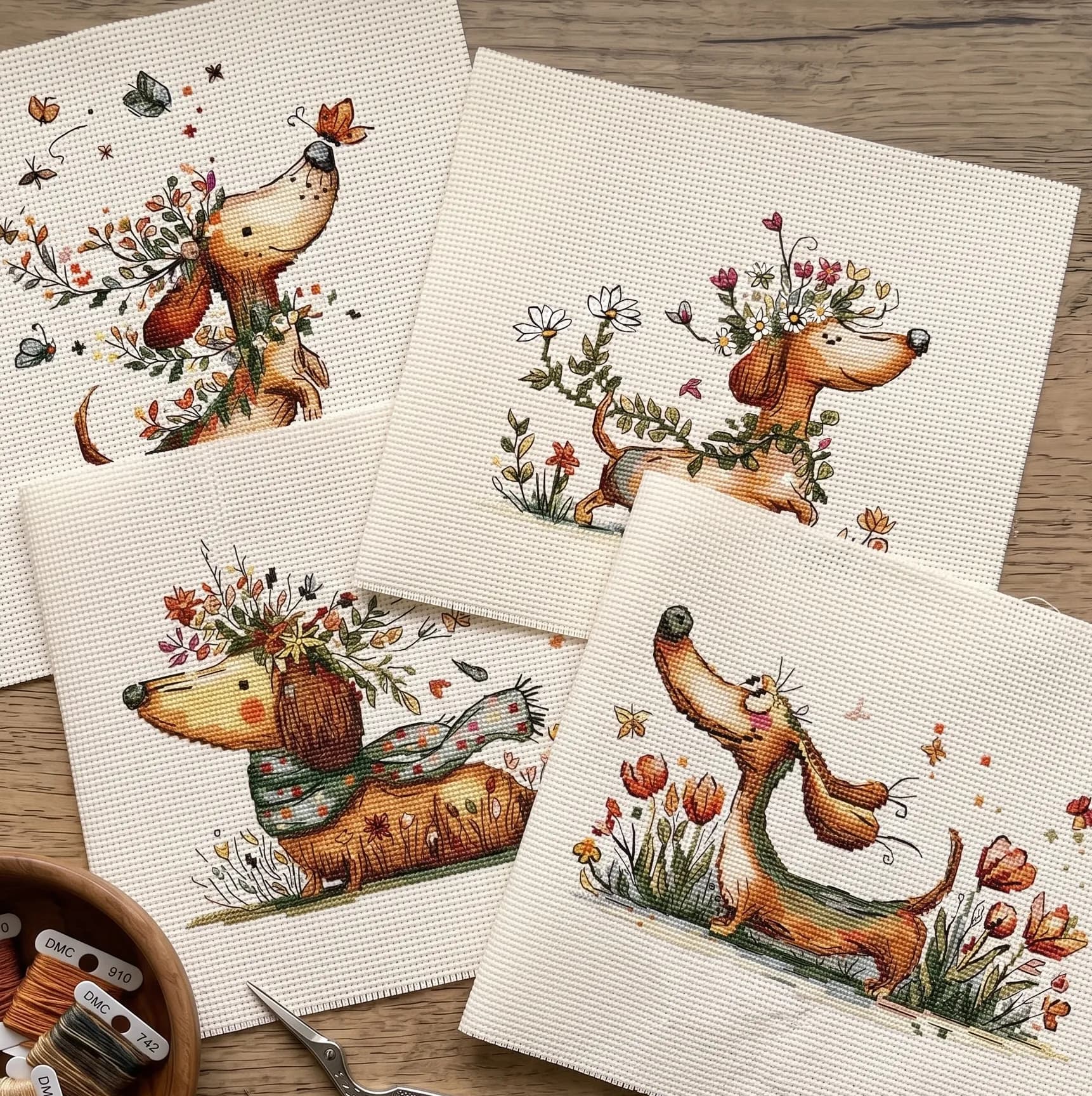 Set of 4 pretty dogs Cross Stitch Pattern, modern cross stitch, PDF, instant download, DOG23