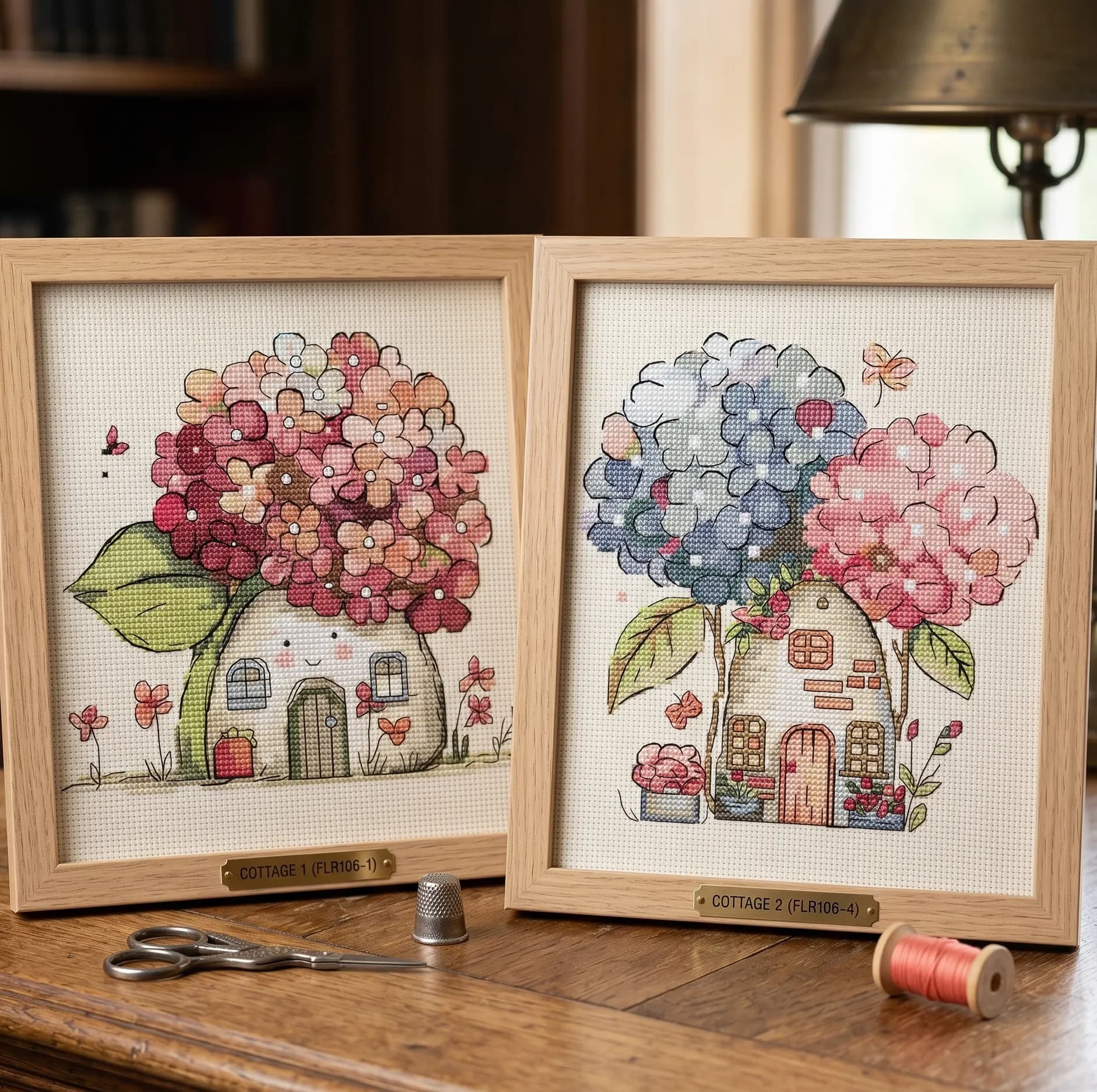 Set of 2 Fairy Flower Cottage Cross Stitch Pattern , flowers cross stitch pattern, modern cross stitch, PDF, instant download, FLR106-1