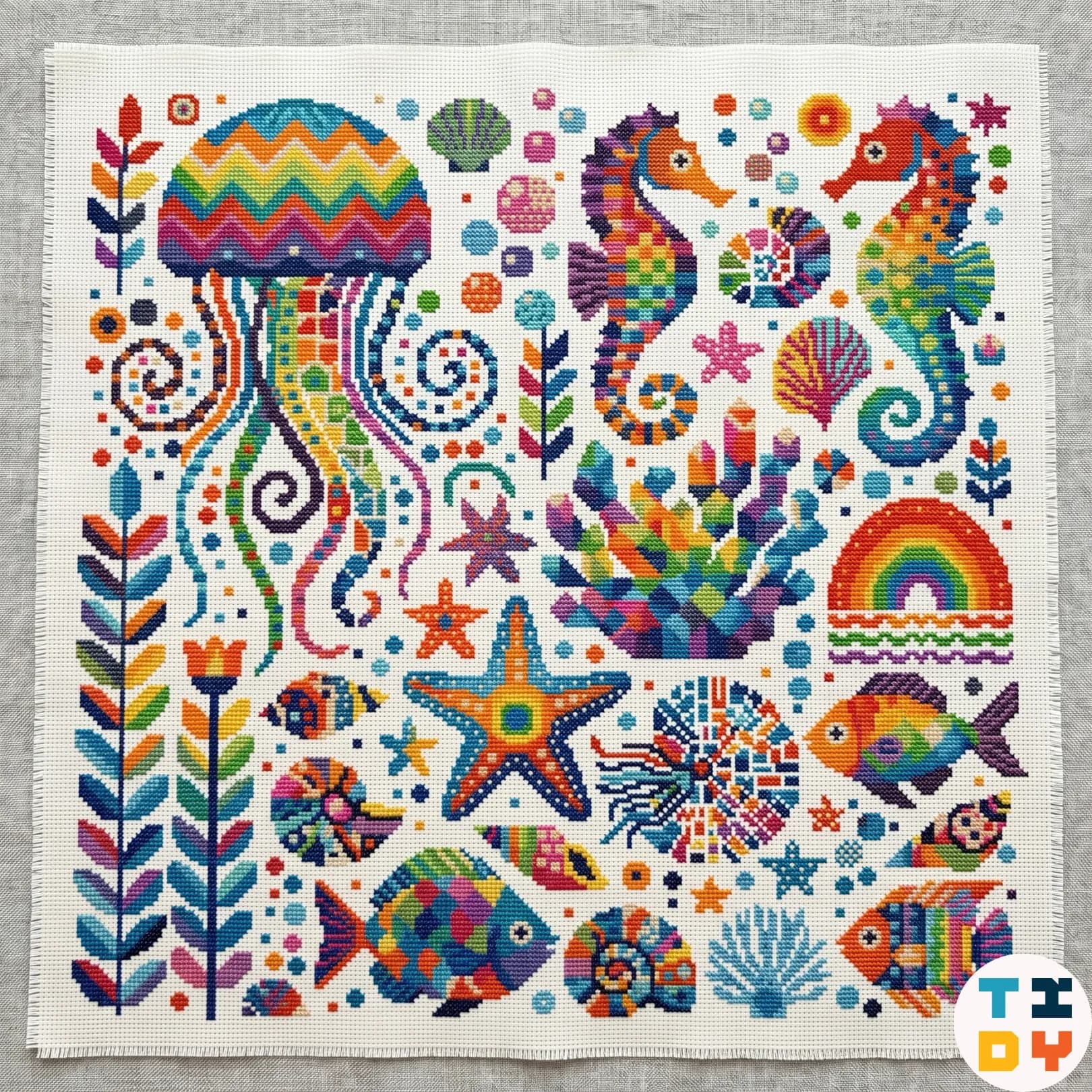 Under the Sea Cross Stitch Pattern, Geometric design, Sampler, sea, modern cross stitch, PDF, instant download, PATCH115