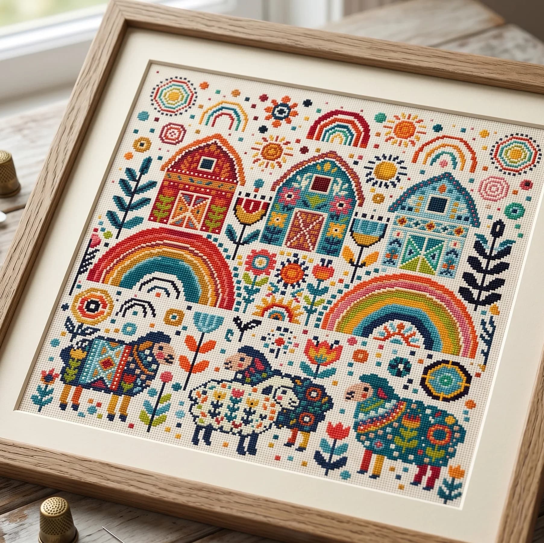 Folk Art Farm Cross Stitch Pattern, cross stitch pattern, Nature, modern cross stitch, PDF, instant download, FARM02