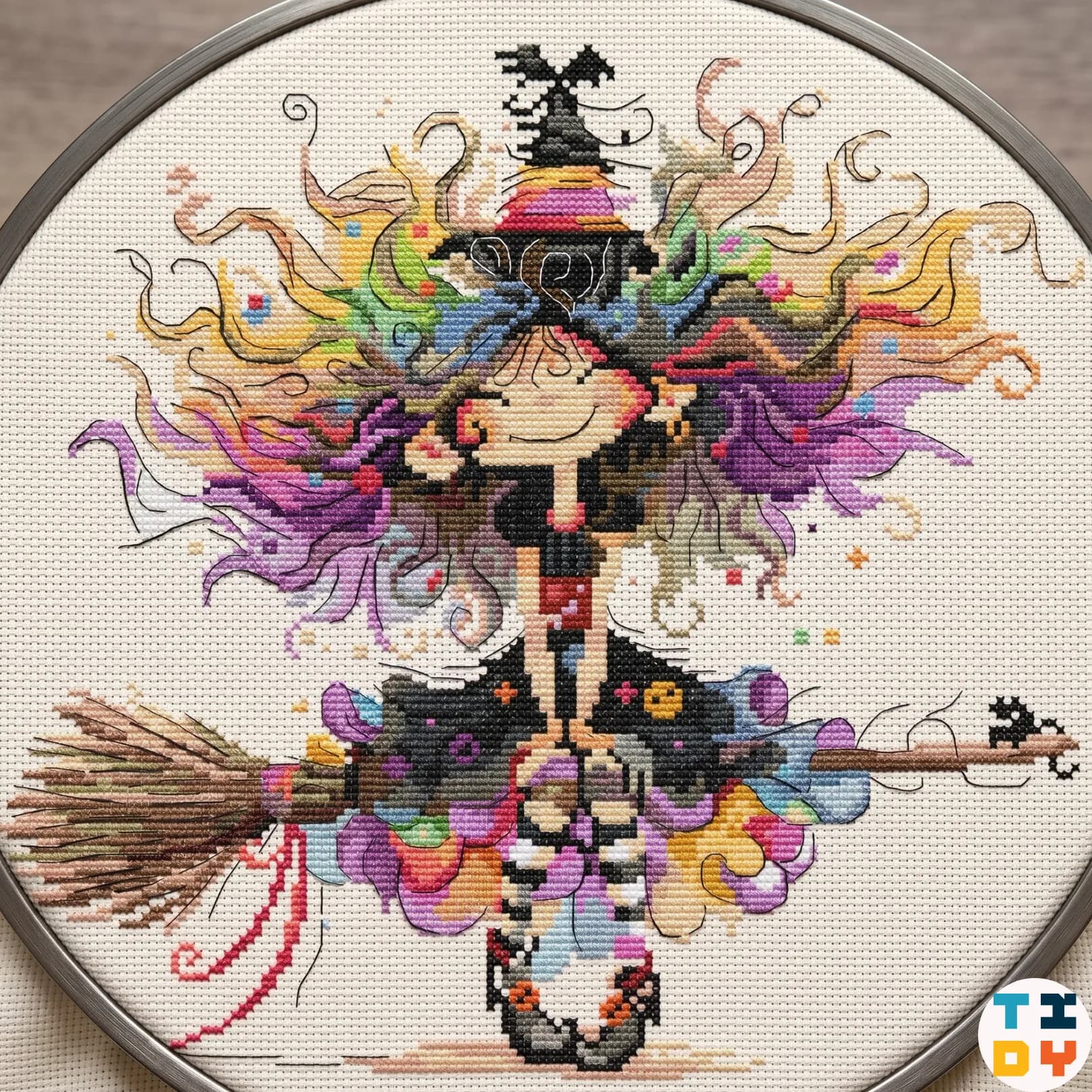 Witchy Girl Cross Stitch Pattern, modern cross stitch, PDF, instant download, WITCH01-1