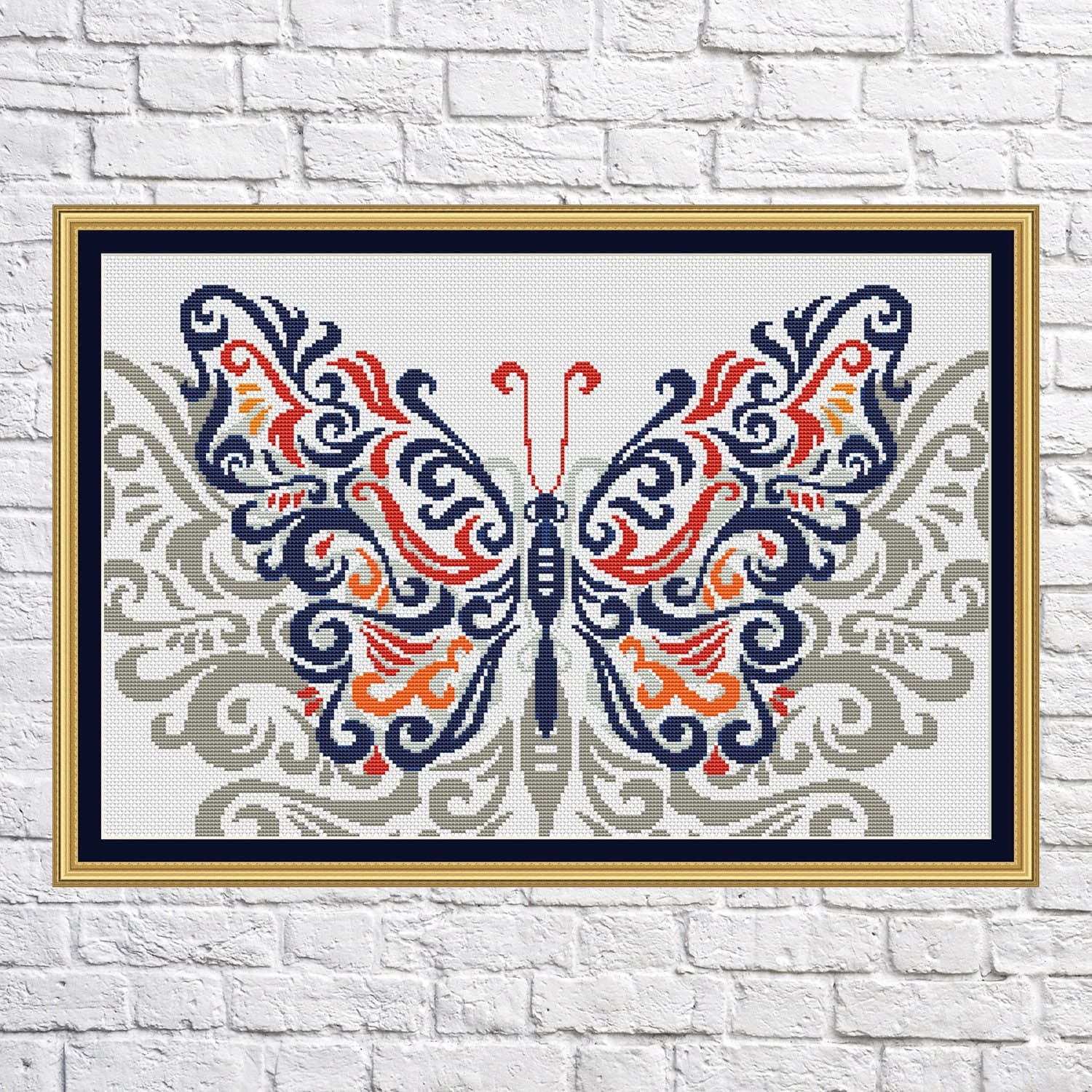 Blue Orange Butterfly cross stitch pattern, Animal, modern cross stitch, PDF, instant download, BTF02