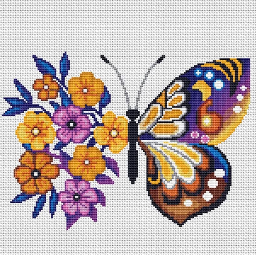 Free, Flower butterfly cross stitch pattern, modern cross stitch, PDF, instant download, BTF05