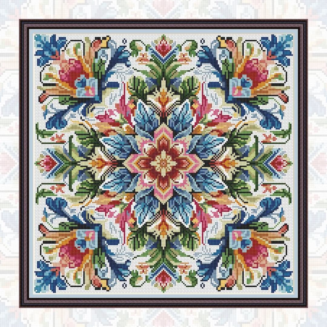 Mandala cross stitch pattern, Flowers, Rainbow, modern cross stitch, PDF, instant download, MDL117