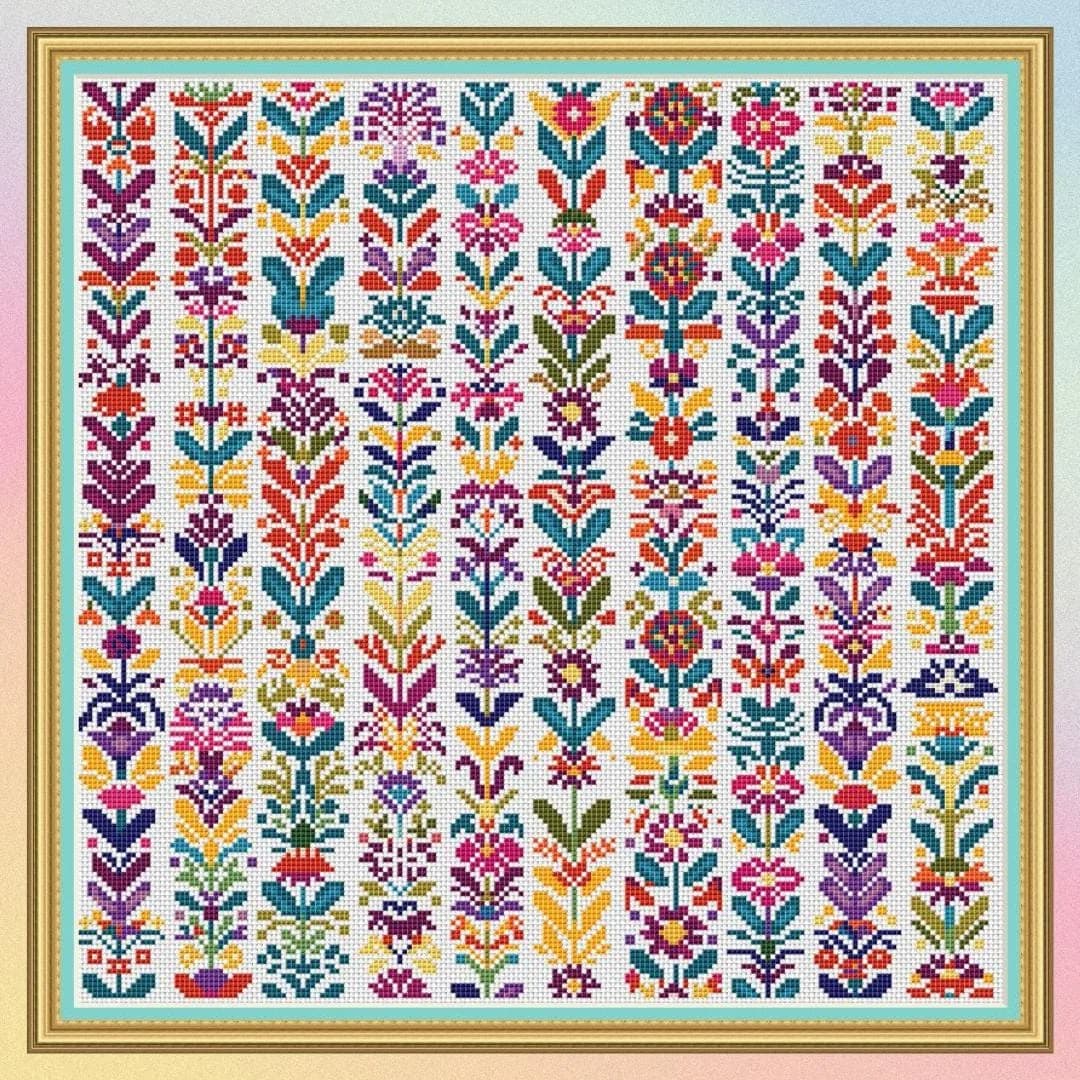 Floral sampler, Flowers patchwork, Cross Stitch Patterns, Nature cross stitch pattern, modern cross stitch, PDF, instant download, FLR58-2
