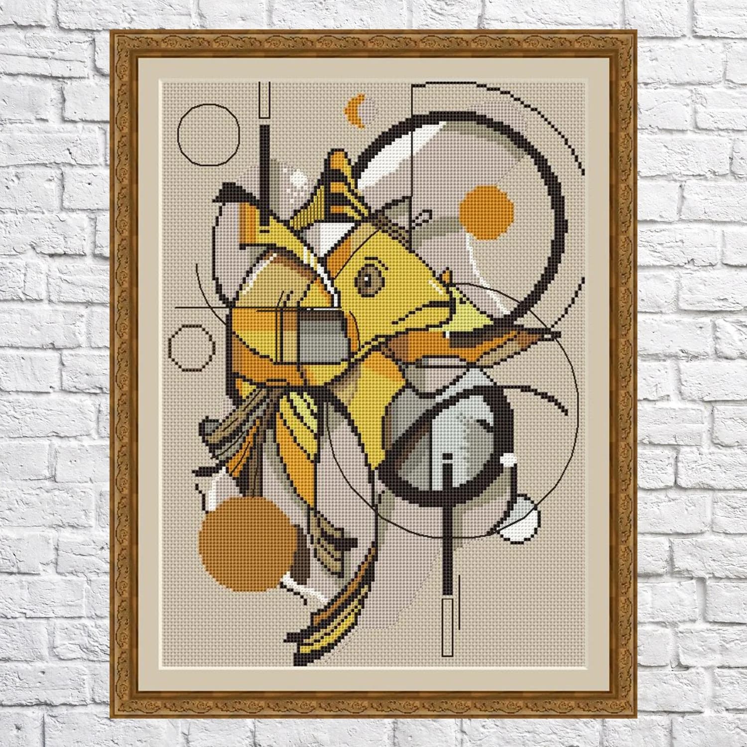Geometric fish cross stitch pattern, yellow colors, modern cross stitch, PDF, instant download, Geo119