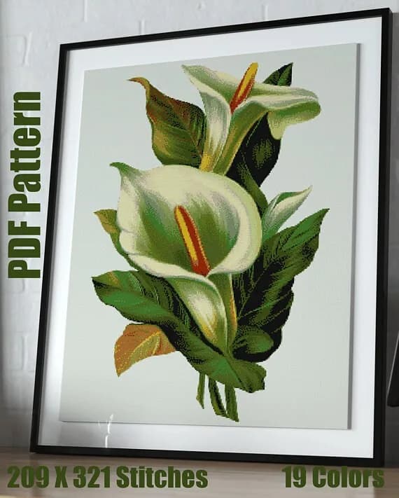 Green Flower cross stitch pattern, Nature, modern cross stitch, PDF, instant download, FLR01