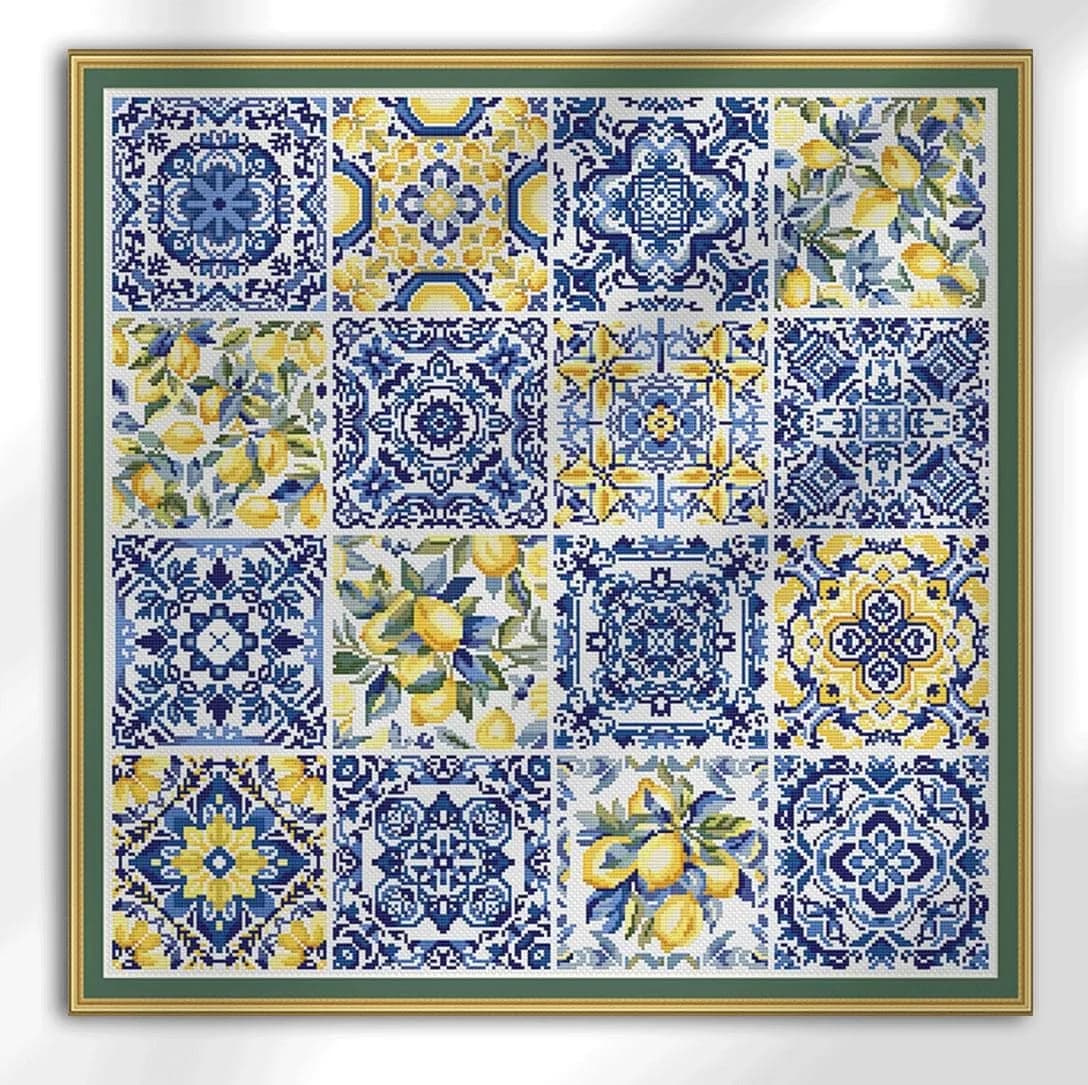 Mediterranean vibes, Mosaic squares, cross stitch pattern, Sampler, modern cross stitch, PDF, instant download, PATCH106