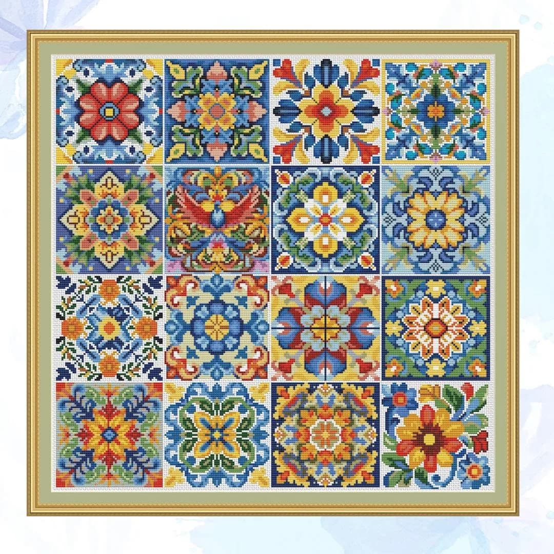 Mexican Patchwork , cross stitch pattern, Floral mosaic, modern cross stitch, PDF, instant download, PATCH112