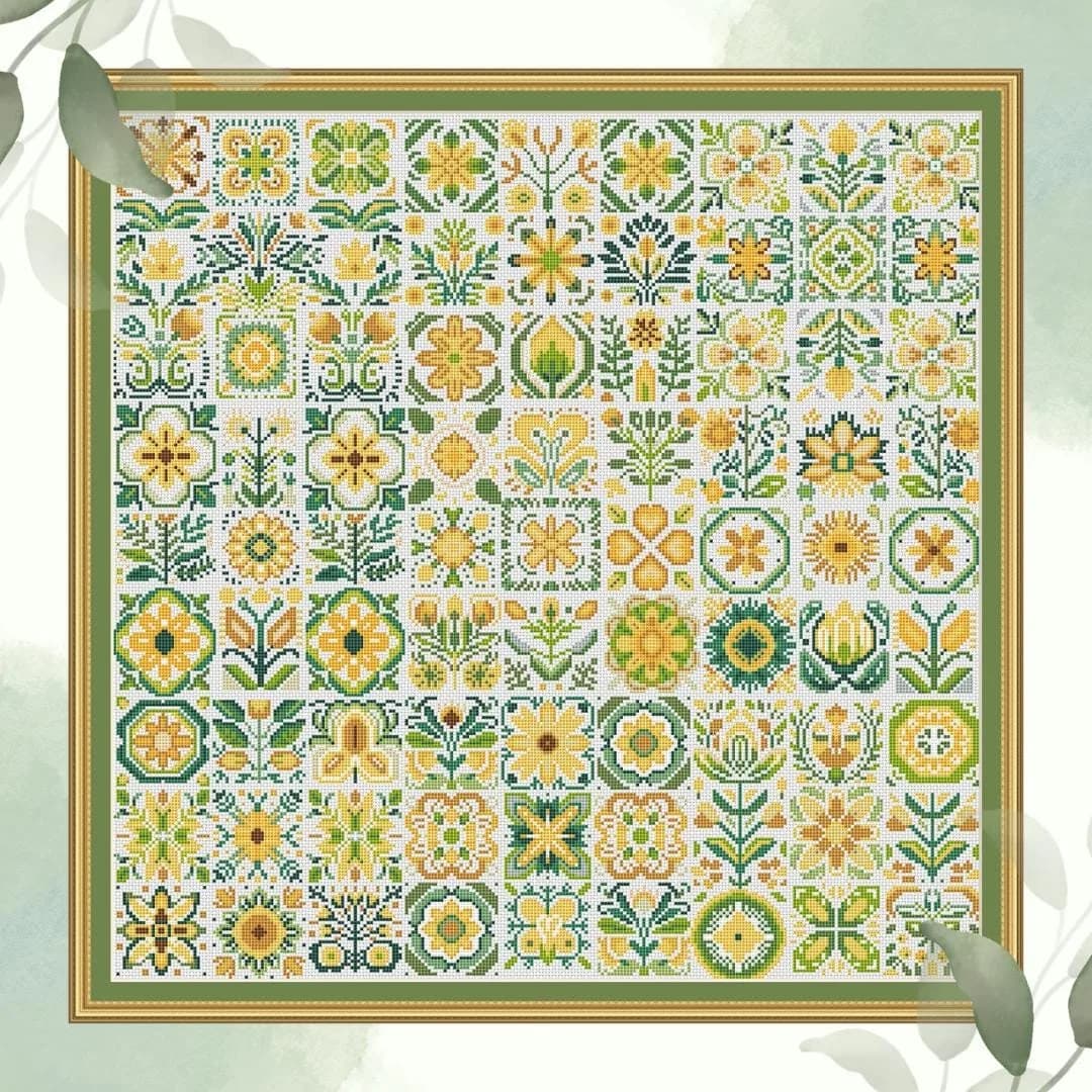 Mosaic tiny squares, cross stitch pattern, Geometric design, Sampler, flowers, modern cross stitch, PDF, instant download, PATCH102