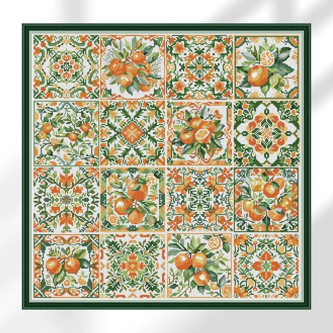 Orange vibes, Mosaic tiny squares, cross stitch pattern, Sampler, modern cross stitch, PDF, instant download, PATCH104