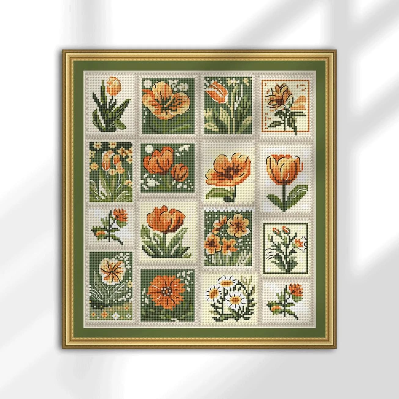 SET of 16 flower stamps, Flowers Cross Stitch Patterns, Nature cross stitch pattern, modern cross stitch, PDF, instant download, FLR68