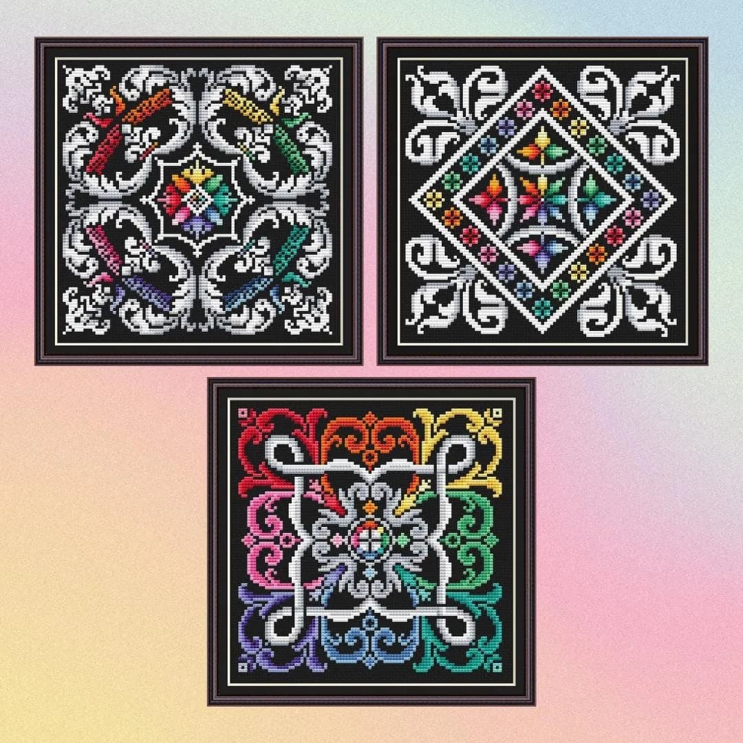 Set of 3 Patchwork, cross stitch pattern, Geometric design, Sampler, rainbow colors, modern cross stitch, PDF, instant download, PATCH92