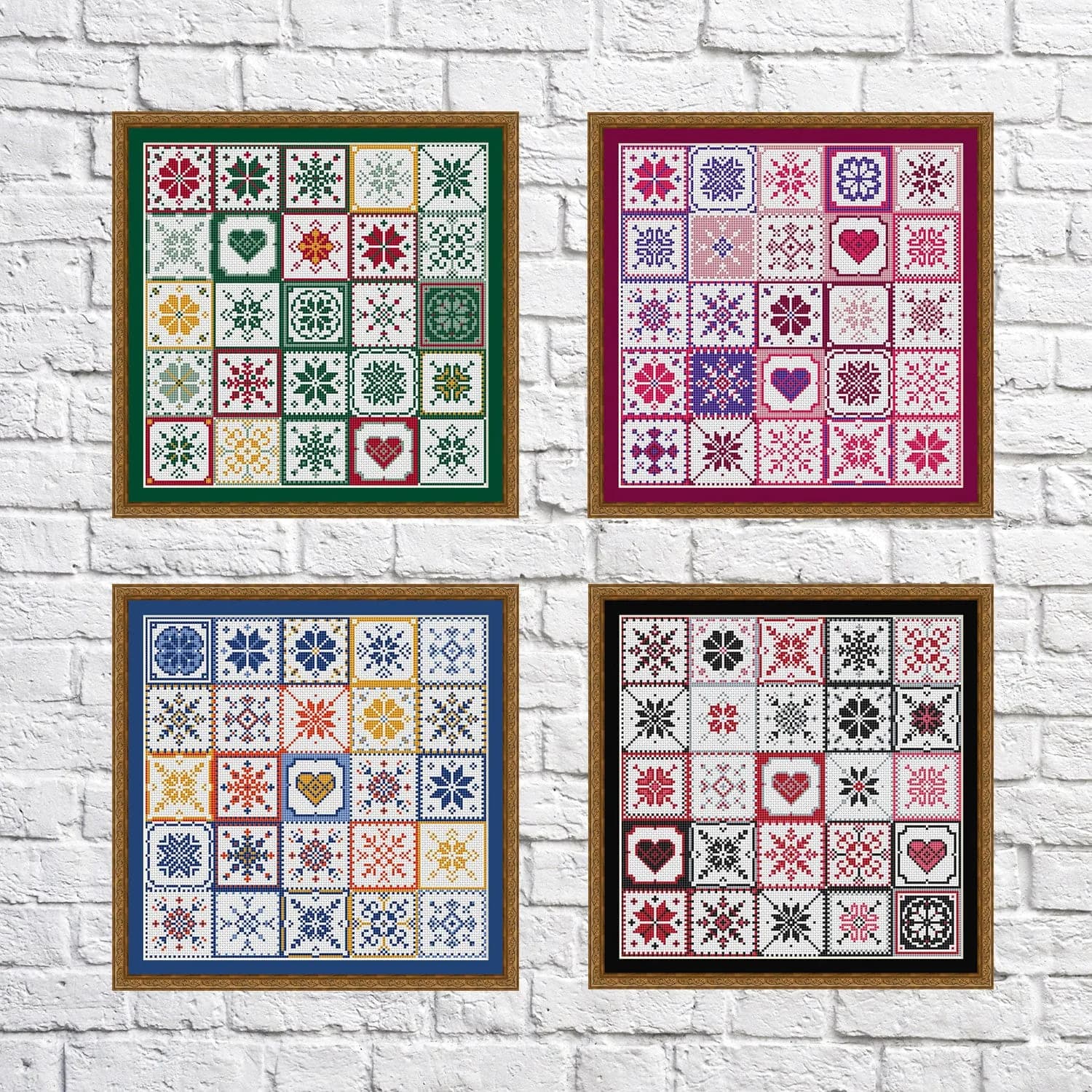 Set of 4 colorful 5 x 5 Patchwork, cross stitch pattern, Geometric design, modern cross stitch, PDF, instant download, PATCH04
