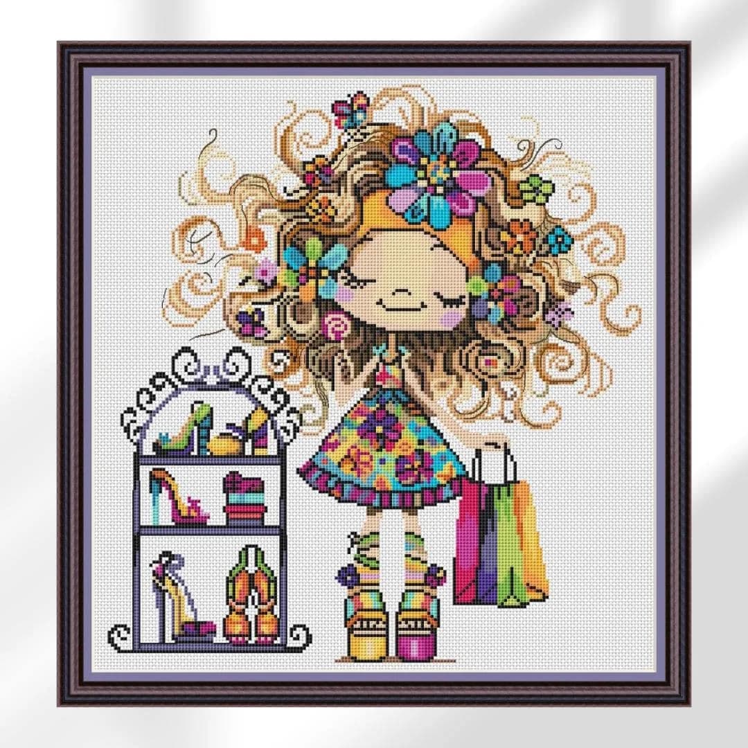 Shopping time, Quirky girl, Cross Stitch Patterns, Nature cross stitch pattern, modern cross stitch, PDF, instant download, Quirky10