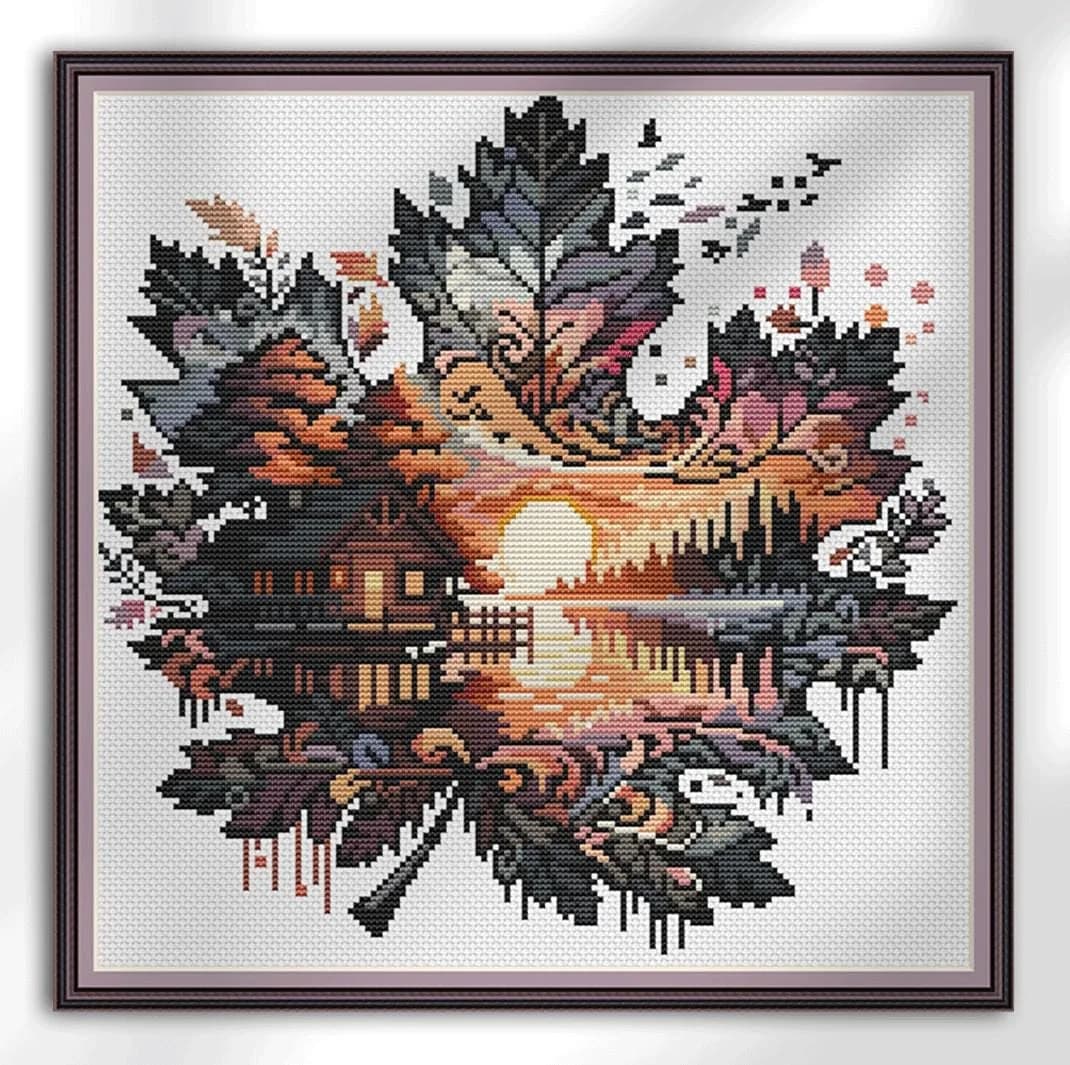 Sunset Leaf, FALL, cross stitch pattern, Autumn, modern cross stitch, PDF, instant download, FALL43