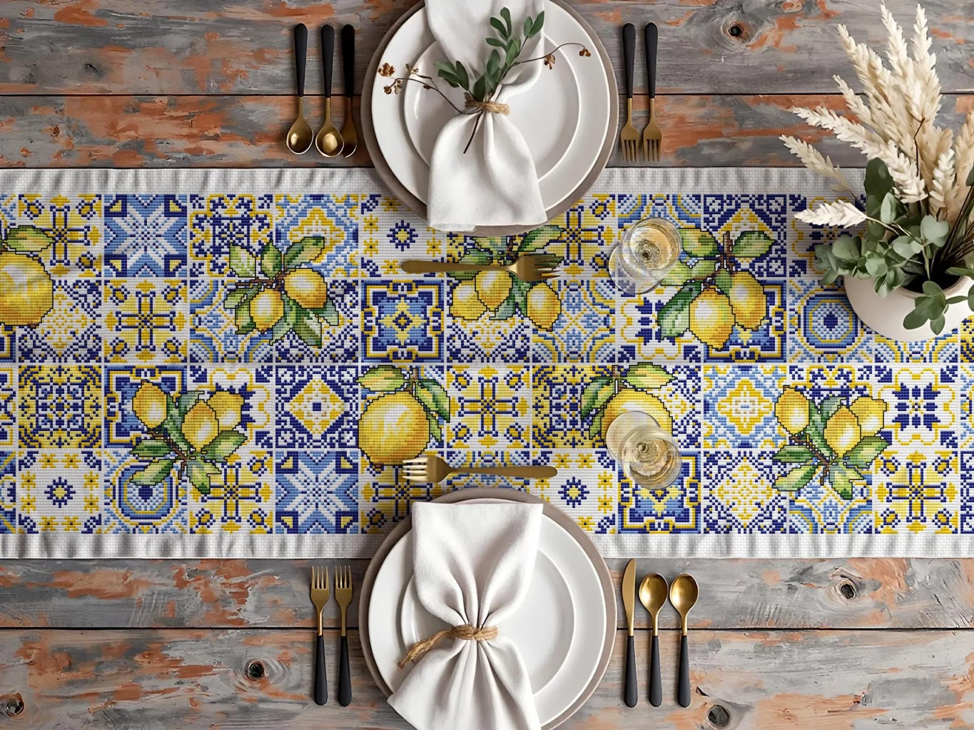 Table runner, cross stitch pattern, Patchwork, Geometric, Sampler, Mediterranean, modern cross stitch, PDF, instant download, PATCH95-2